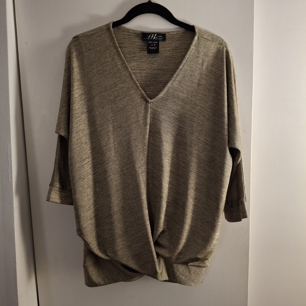 Midnight Velvet Women's Olive And Gold Twist Front Knit Top